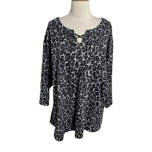 Ruby Rd. Black and Gray Leopard Print Tunic
